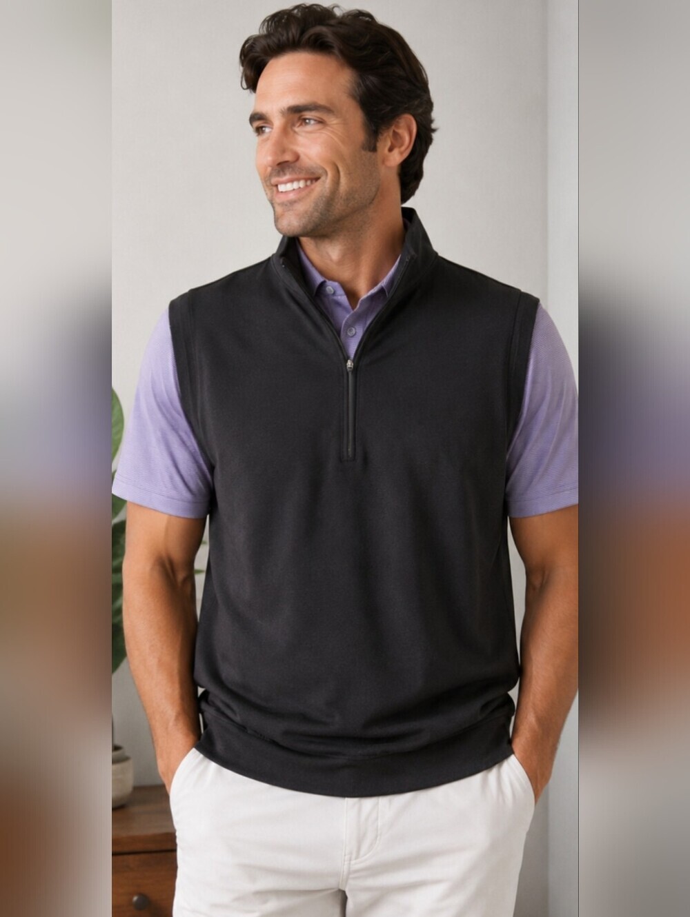 Turtleson Tour Performance Quarter Zip Sleeveless Golf Vest Black Size Large
